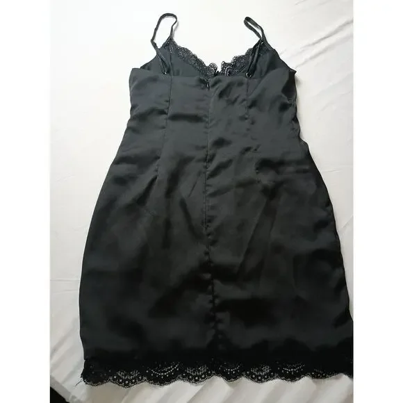 Princess Polly Black Lace Faux Silk Slip Dress Whimsigoth Goth Punk Retro Size 2 - Picture 5 of 5